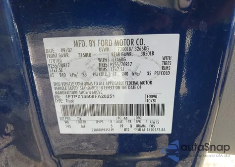 2008 Ford F-150 Xlt z USA, uszkodzony, nr VIN 1FTPX14508FA28251